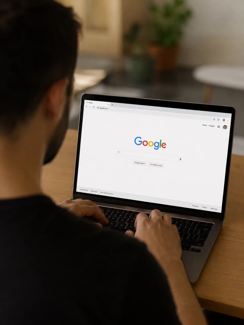 Person searching on Google using a laptop