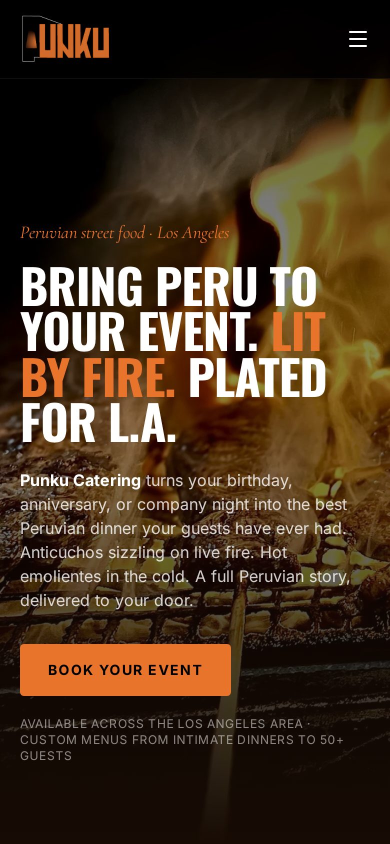 Mobile homepage of Punku Catering