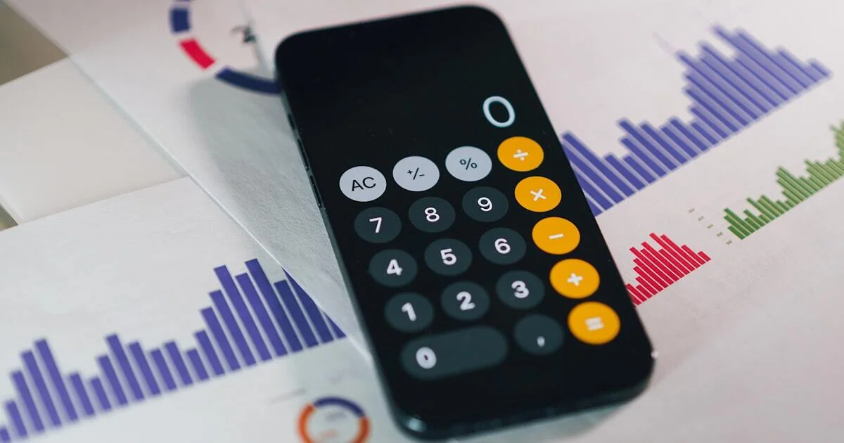 Calculator and marketing budget reports on desk