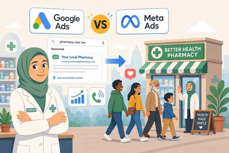 Google search ad leading customers to a local storefront where the owner waves