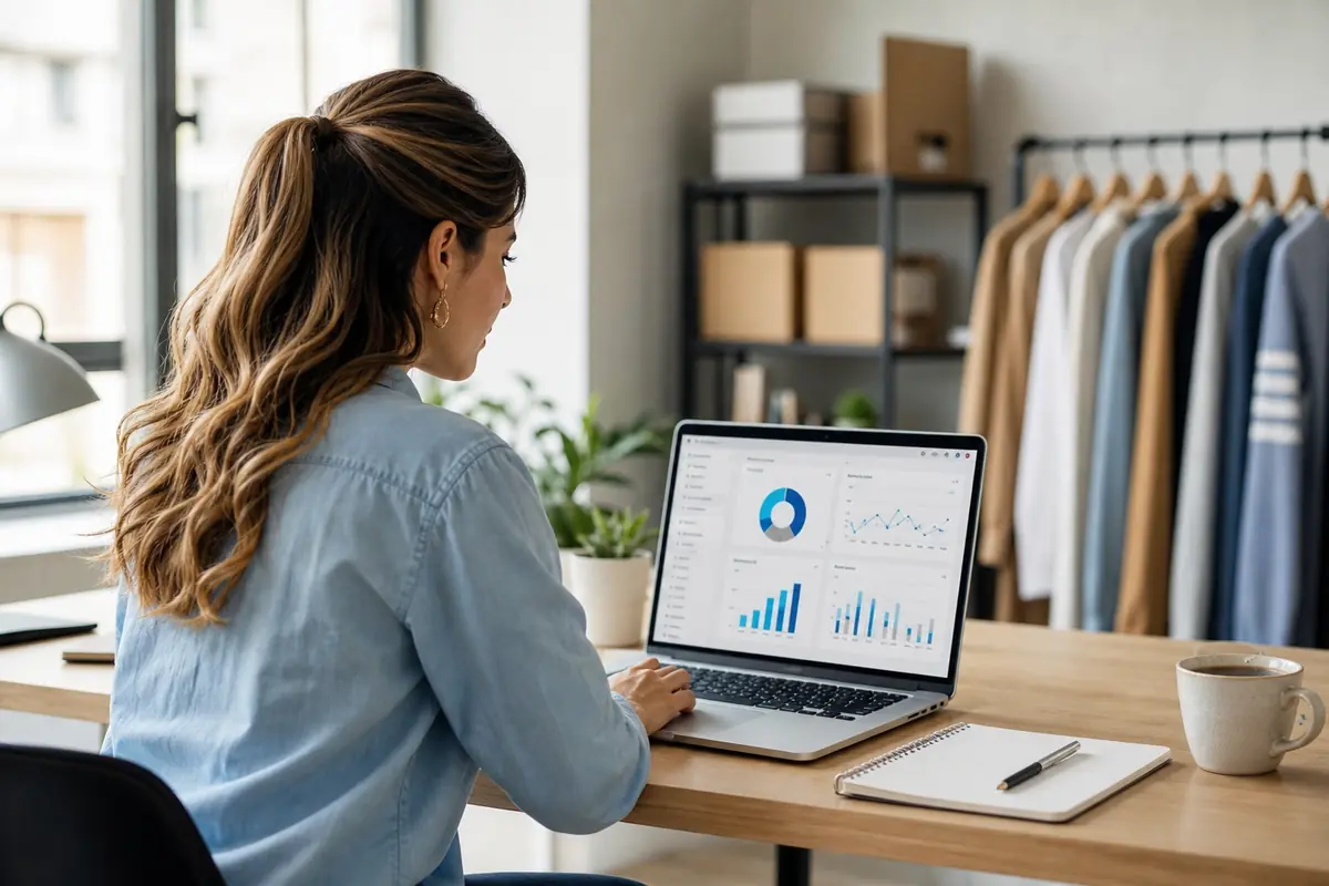 Small business owner reviewing digital marketing analytics on a laptop