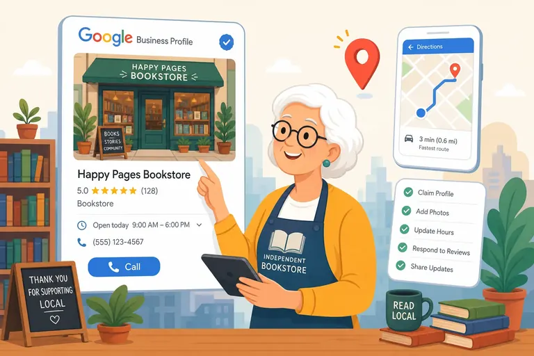 Optimized Google Business Profile showing photos, hours, reviews and a call button