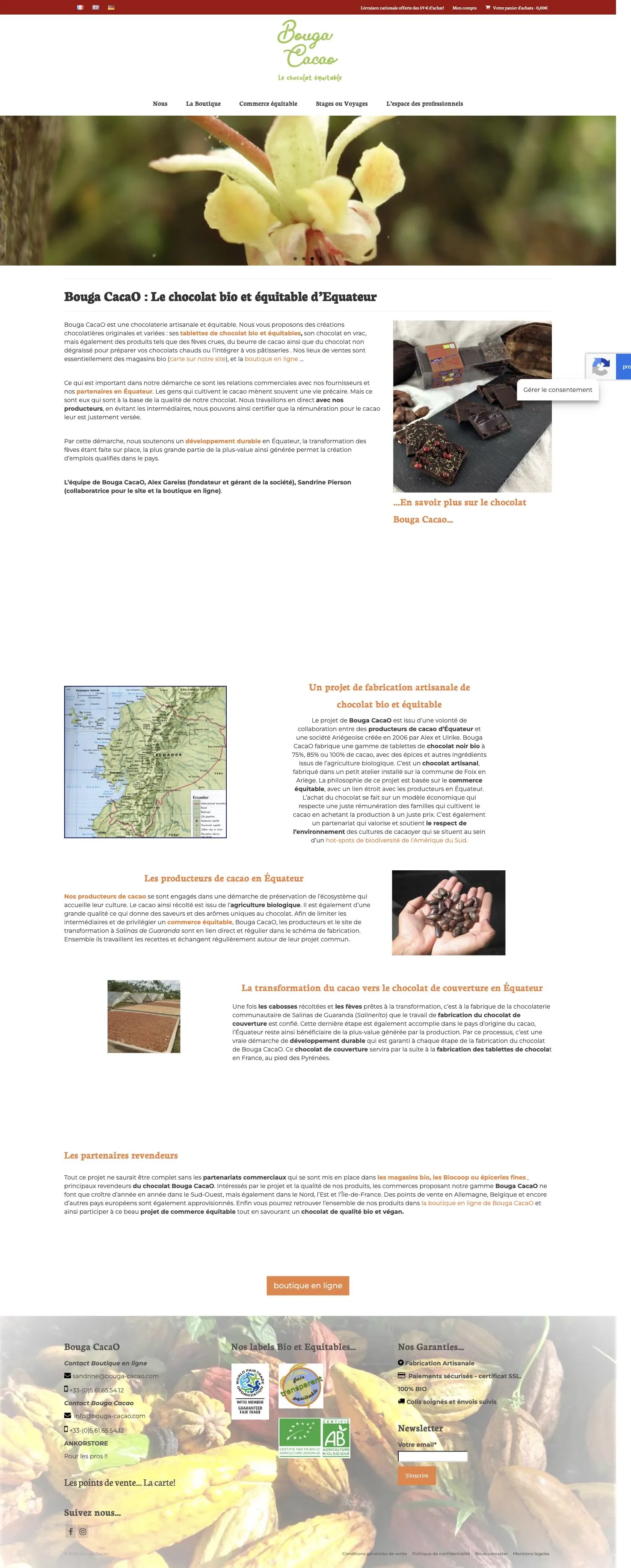 Full-page Bouga Cacao website before its redesign
