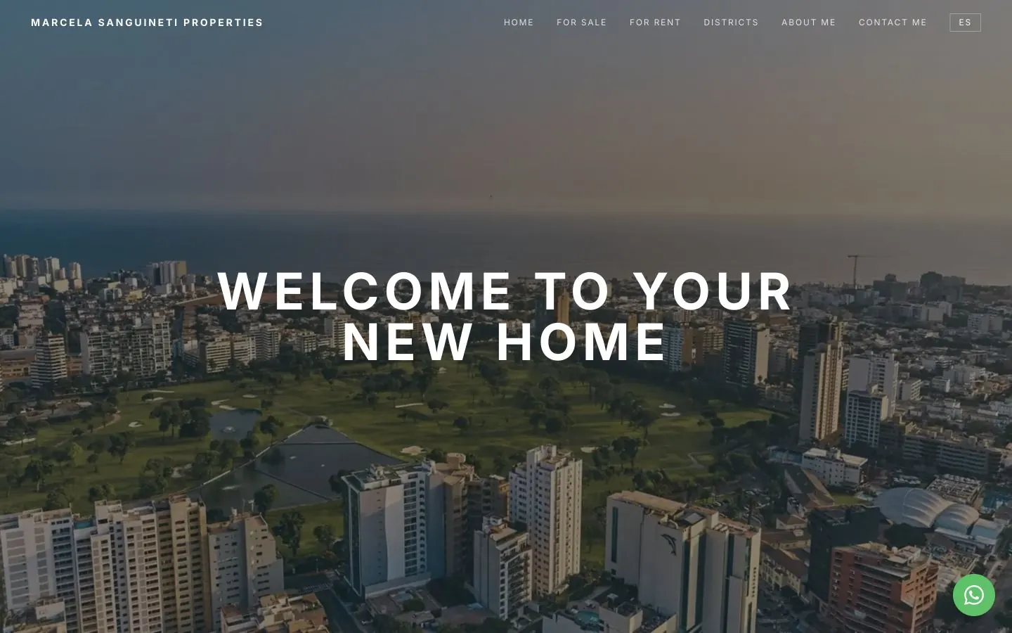 English homepage of the Marcela Sanguineti real estate website